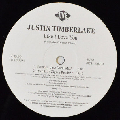 Justin Timberlake : Like I Love You (The Club Mixes) (12", Promo)