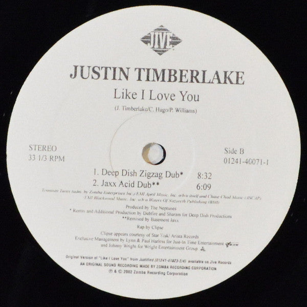 Justin Timberlake : Like I Love You (The Club Mixes) (12", Promo)