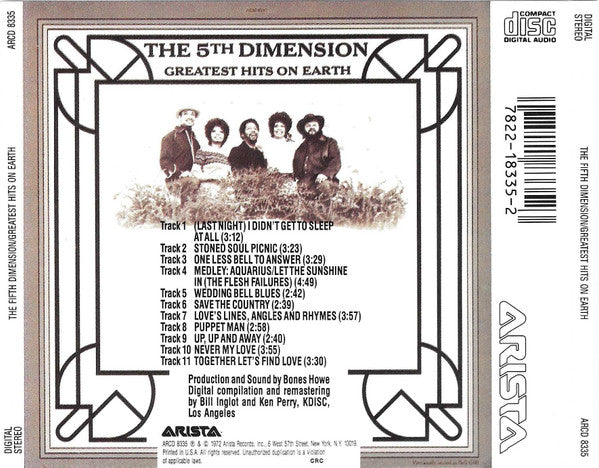 The Fifth Dimension : Greatest Hits On Earth (CD, Comp, Club, RE, CRC)