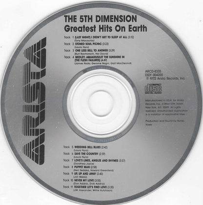 The Fifth Dimension : Greatest Hits On Earth (CD, Comp, Club, RE, CRC)