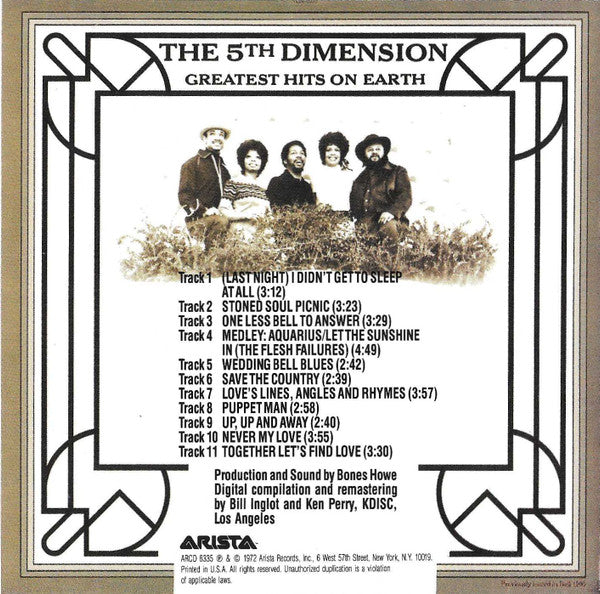 The Fifth Dimension : Greatest Hits On Earth (CD, Comp, Club, RE, CRC)