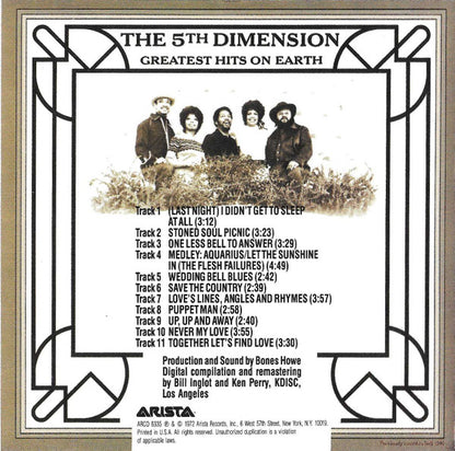 The Fifth Dimension : Greatest Hits On Earth (CD, Comp, Club, RE, CRC)