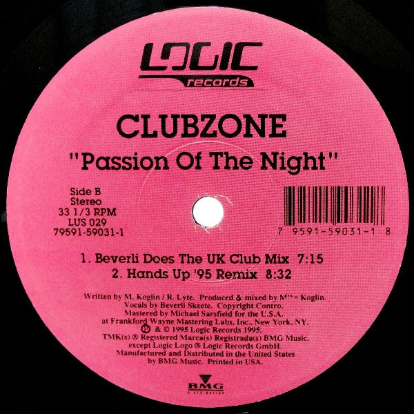 Clubzone Featuring Ricardo Lyte And Beverley Skeete : Passion Of The Night / Hands Up '95 (12")