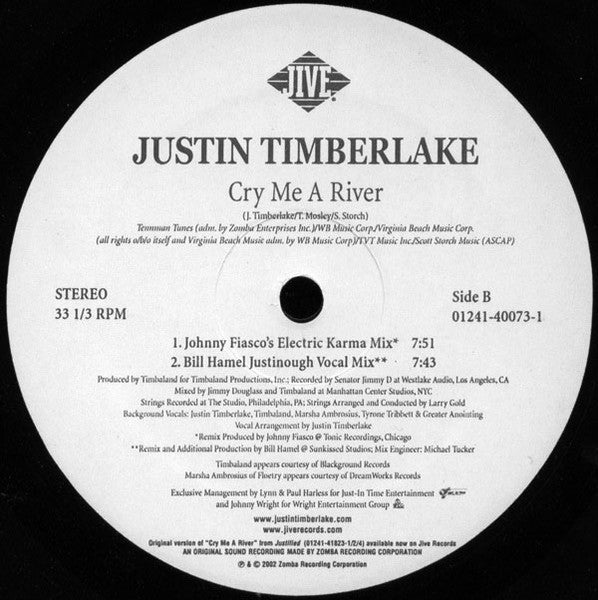 Justin Timberlake : Cry Me A River (12", Promo)