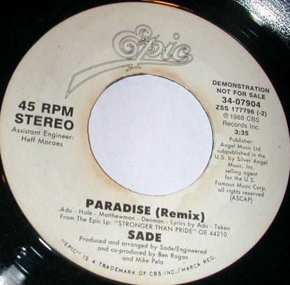 Sade : Paradise (7", Single, Promo, Styrene)