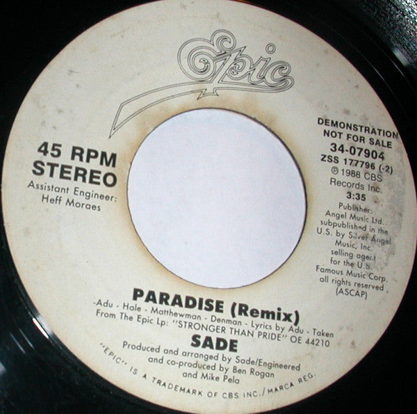 Sade : Paradise (7", Single, Promo, Styrene)