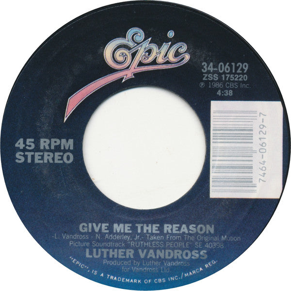 Luther Vandross : Give Me The Reason (7", Single)