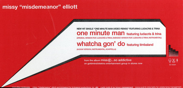 Missy Elliott Featuring Ludacris And Trina : One Minute Man / Whatcha Gon’ Do (12", Single, Promo)