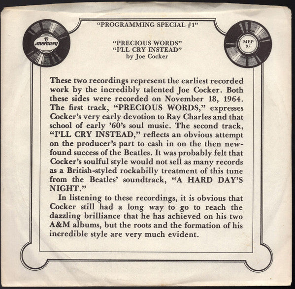 Joe Cocker , And Jesse Colin Young : Those Precious Words (7", EP, Promo, Styrene)