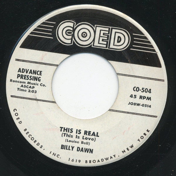 Billy Dawn Smith : Susie We Goofed Again (Oh Oh Susie) / This Is Real (This Is Love) (7", Single, Promo)