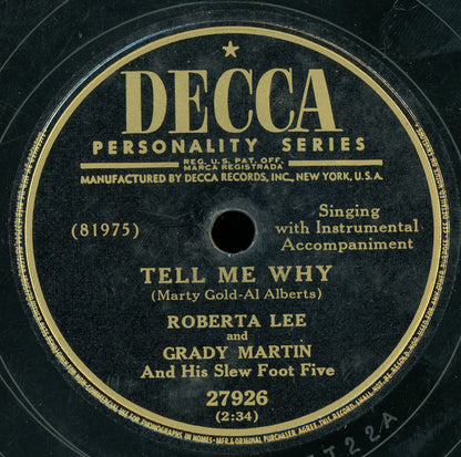 Roberta Lee And Grady Martin And The Slew Foot Five / Grady Martin And The Slew Foot Five : Tell Me Why / Slew Foot Rag (Shellac, 10")