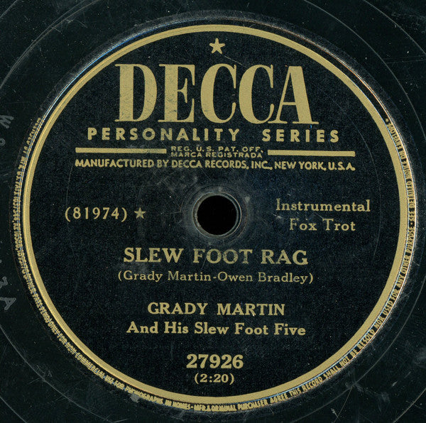 Roberta Lee And Grady Martin And The Slew Foot Five / Grady Martin And The Slew Foot Five : Tell Me Why / Slew Foot Rag (Shellac, 10")
