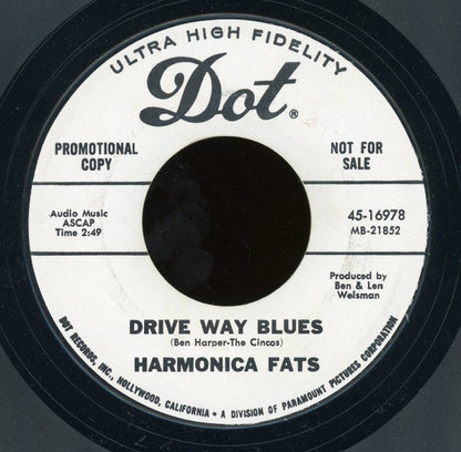 Harmonica Fats : My Baby Didn't Come Home / Drive Way Blues (7", Promo, Styrene, Mon)