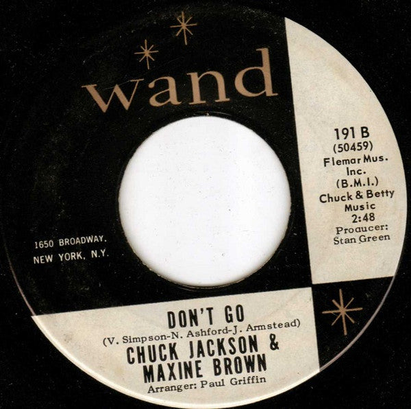 Chuck Jackson & Maxine Brown : Can't Let You Out Of My Sight / Don't Go (7", Single)