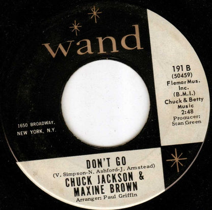 Chuck Jackson & Maxine Brown : Can't Let You Out Of My Sight / Don't Go (7", Single)