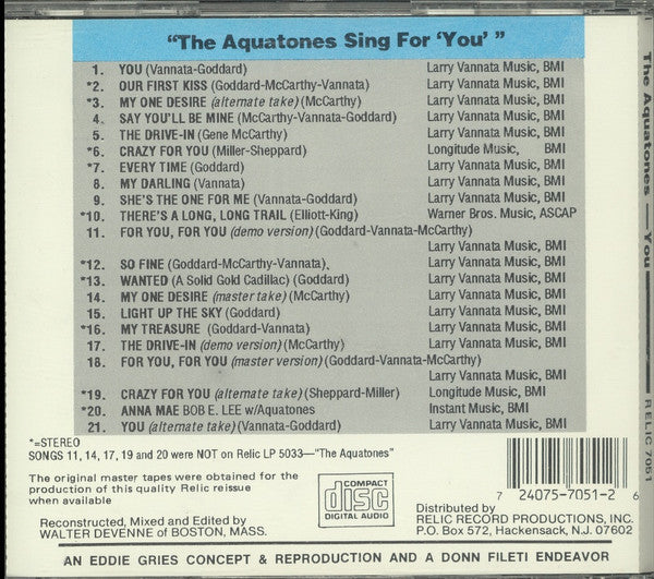 The Aquatones : The Aquatones Sing For "You" (CD, Album, Comp)