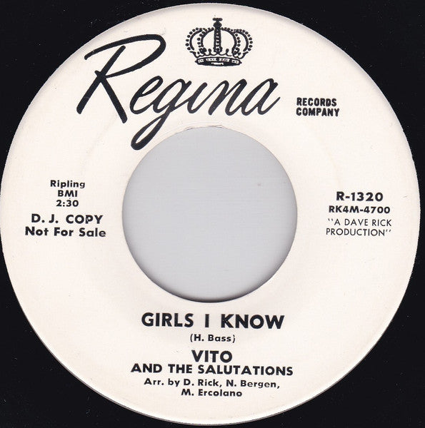Vito & The Salutations : Girls I Know (7", Single, Promo)