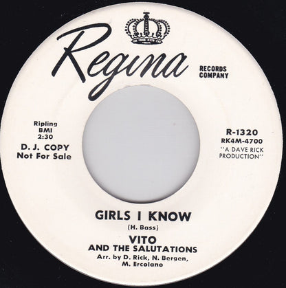 Vito & The Salutations : Girls I Know (7", Single, Promo)