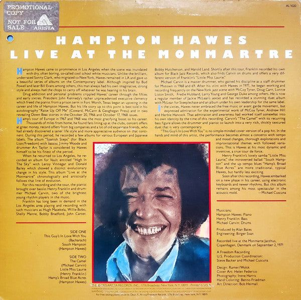 Hampton Hawes : Live At The Montmartre (LP, Album, Promo)