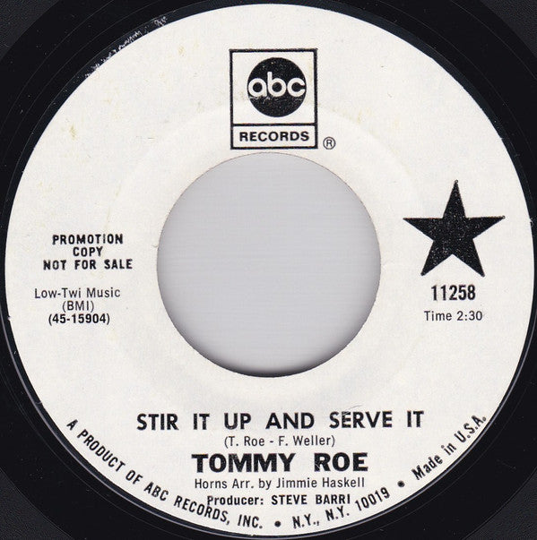 Tommy Roe : Stir It Up And Serve It (7", Single, Promo, Styrene)