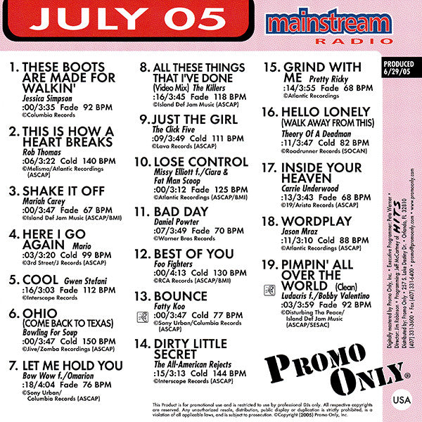 Various : Promo Only Mainstream Radio: July 05 (CD, Comp, Promo)