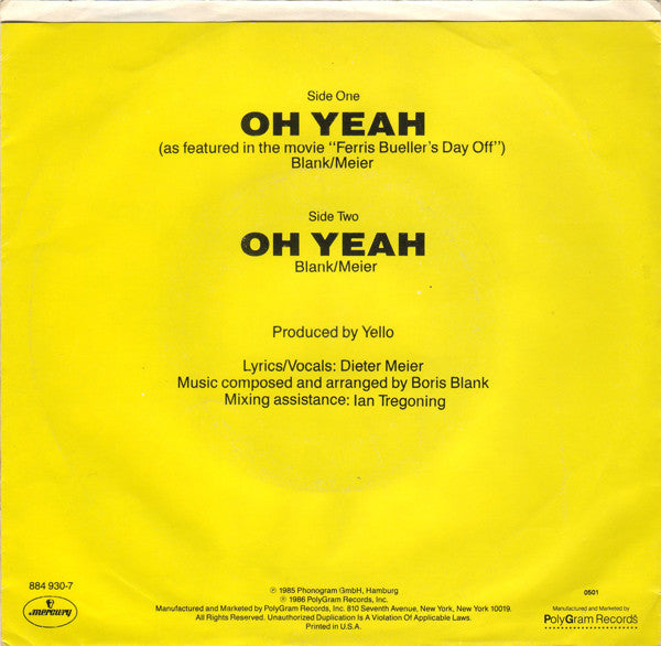 Yello : Oh Yeah (7", Single)