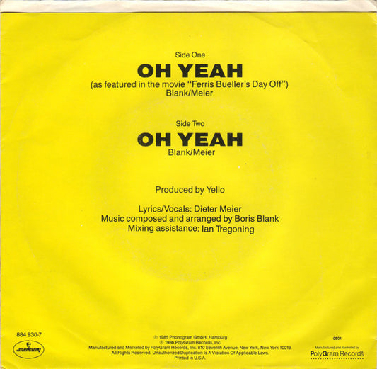 Yello : Oh Yeah (7", Single)