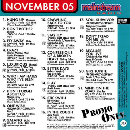 Various : Promo Only Mainstream Radio: November 05 (CD, Comp, Promo)