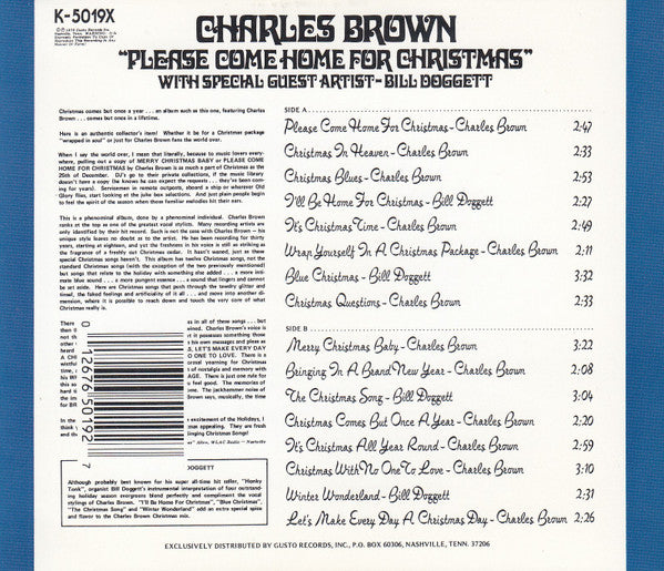Charles Brown With Special Guest Artist Bill Doggett : Please Come Home For Christmas (CD, Album, RE)