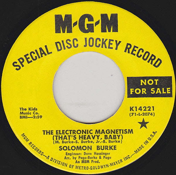 Solomon Burke : The Electronic Magnetism (That's Heavy, Baby) / Bridge Of Life (7", Single, Promo)