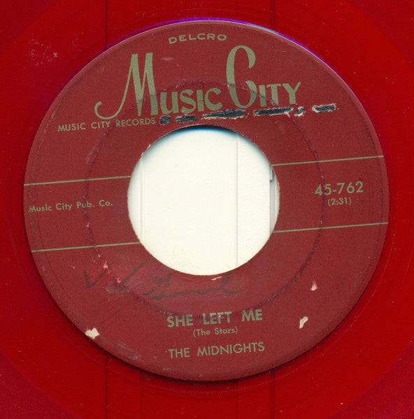 The Midnights (2) : She Left Me / Cheating On Me (7", Mono, Red)