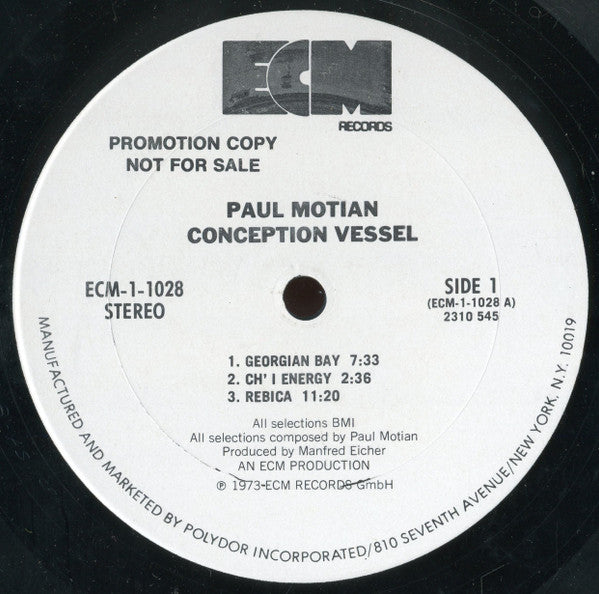 Paul Motian : Conception Vessel (LP, Album, Promo)
