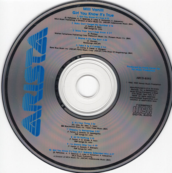 Milli Vanilli : Girl You Know It's True (CD, Album)