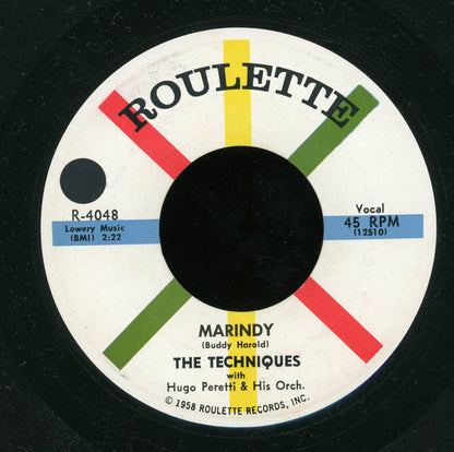 The Techniques (2) With  The Hugo Peretti Orchestra : Marindy (7", Single, Mono)
