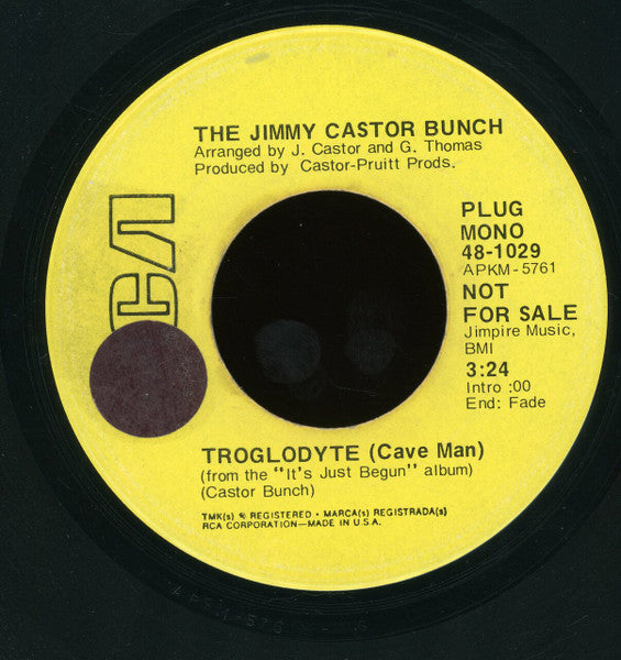 The Jimmy Castor Bunch : Troglodyte (Cave Man) / I Promise To Remember (7", Mono, Promo)