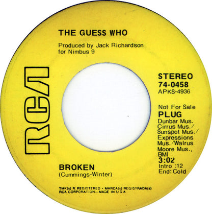 The Guess Who : Broken / Albert Flasher  (7", Single, Promo, Ind)
