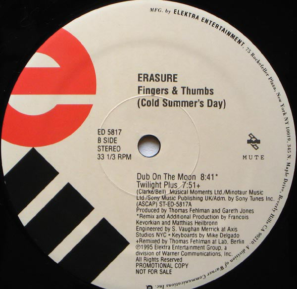 Erasure : Fingers & Thumbs (Cold Summer's Day) (12", Promo)