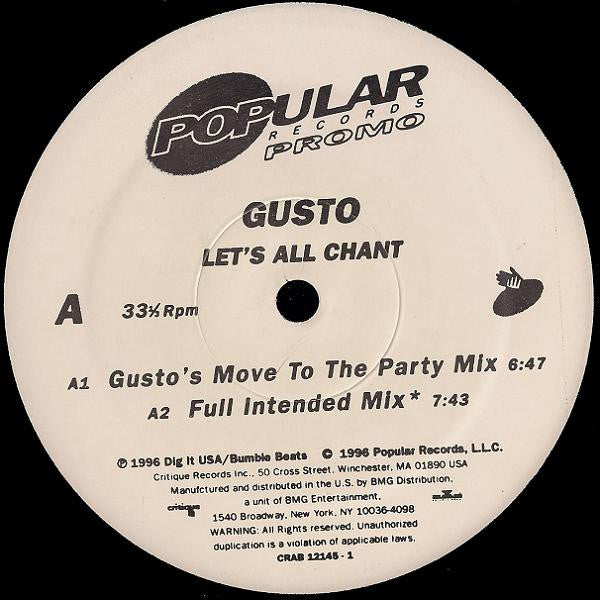 Gusto : Let's All Chant (12", Promo)