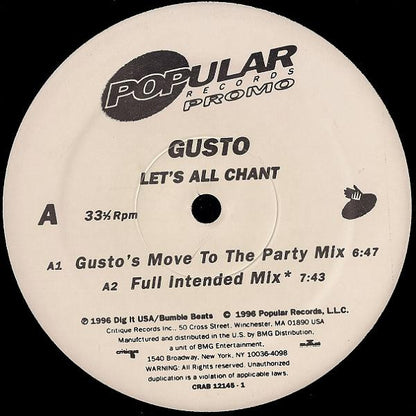 Gusto : Let's All Chant (12", Promo)