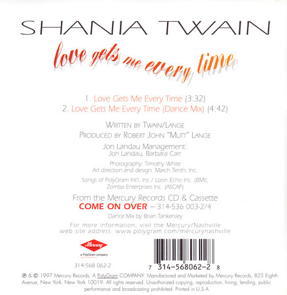Shania Twain : Love Gets Me Every Time (CD, Single, Car)