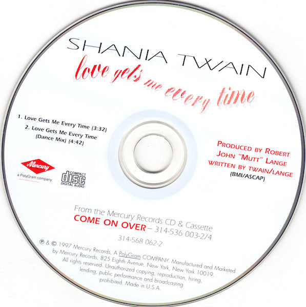 Shania Twain : Love Gets Me Every Time (CD, Single, Car)