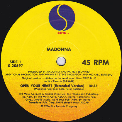 Madonna : Open Your Heart/White Heat (12", Maxi, All)