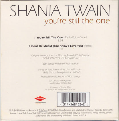 Shania Twain : You're Still The One (CD, Single)