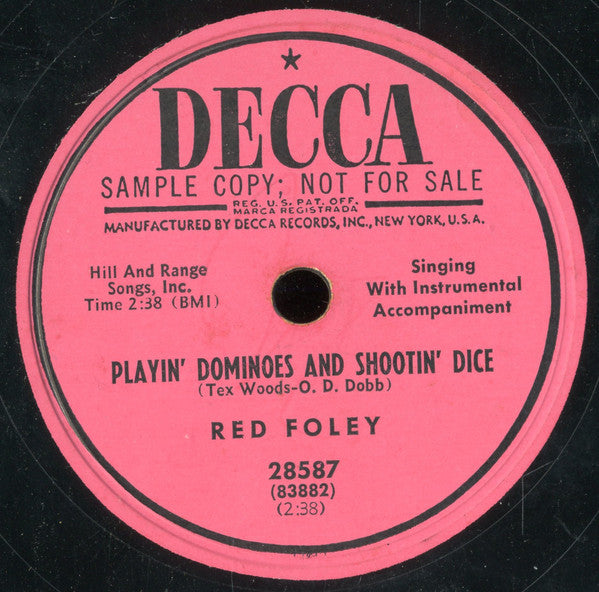 Red Foley : Playin' Dominoes And Shootin' Dice / Hot Toddy (Shellac, 10", Promo)