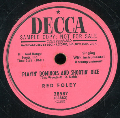 Red Foley : Playin' Dominoes And Shootin' Dice / Hot Toddy (Shellac, 10", Promo)