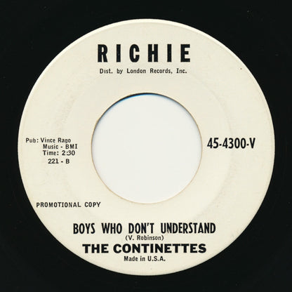The Continettes : Billy The Kidder / Boys Who Don't Understand (7", Single, Promo)