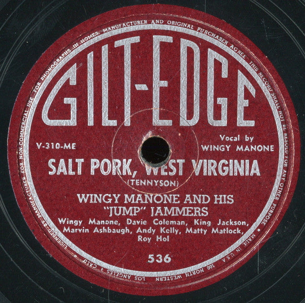 Wingy Manone And His Jump Jammers : Salt Pork West Virginia / Hot Peanuts (Shellac, 10")