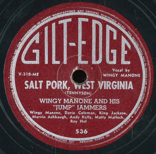 Wingy Manone And His Jump Jammers : Salt Pork West Virginia / Hot Peanuts (Shellac, 10")