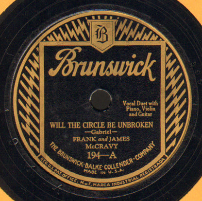 McCravy Brothers : Will The Circle Be Unbroken / When They Ring The Golden Bells (Shellac, 10", Eas)