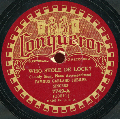 Garland Jubilee Singers : Who Stole De Lock? / South Bound Passenger Train (Shellac, 10")